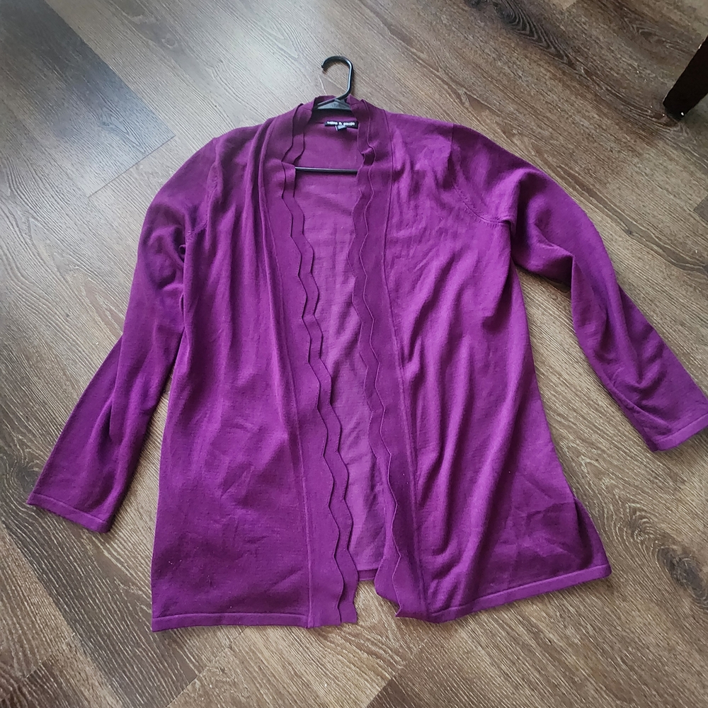 Cable & Gauge Plum Open-Front Cardigan
